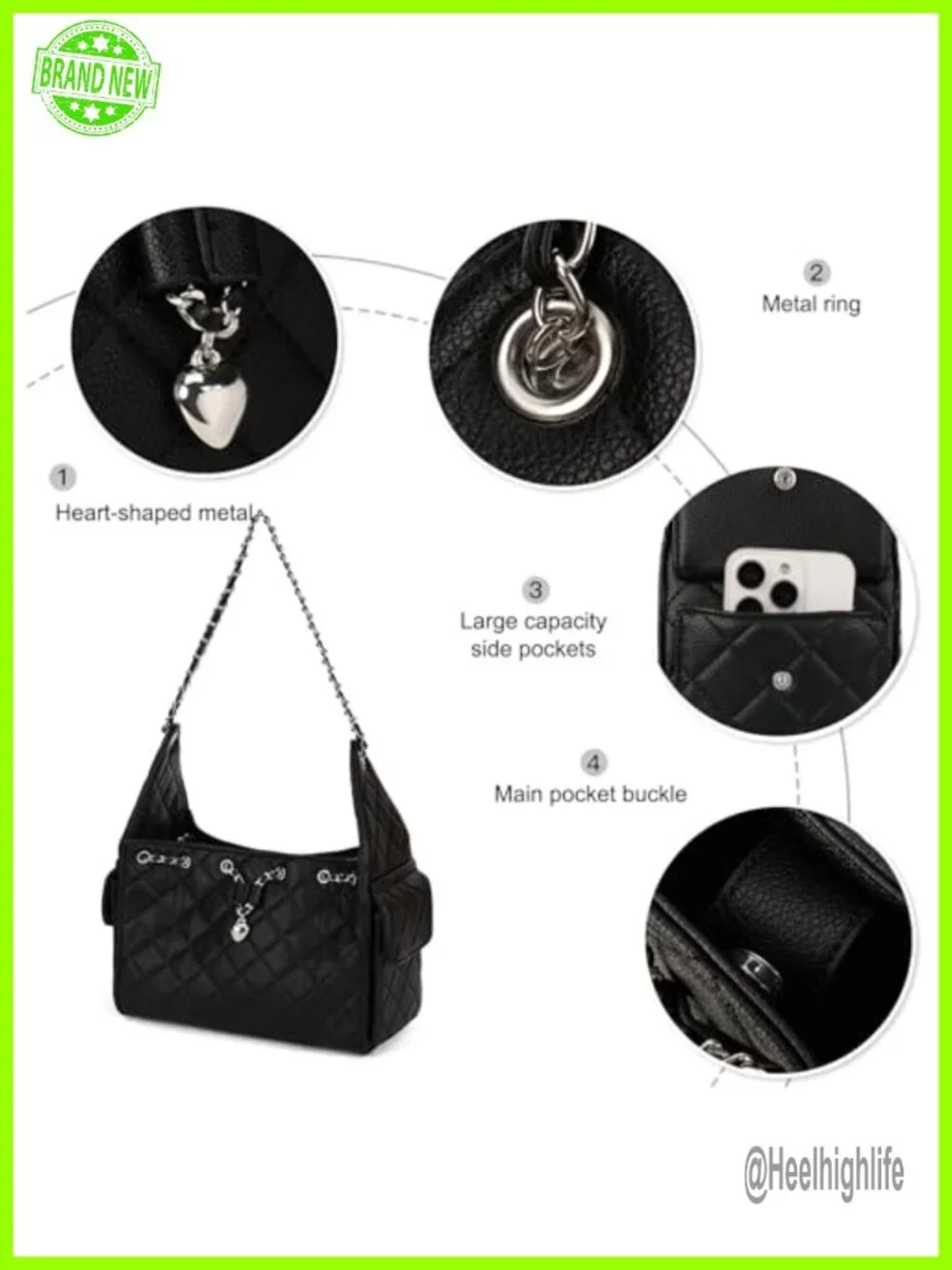 Quilted Vegan Leather Hobo Purse with Chain Strap